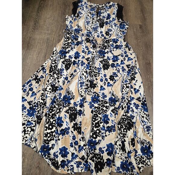 Westport Navy Blue Beige Ivory Black Crochet Trim Long Flowy Dress Plus Size 18W - Picture 6 of 6